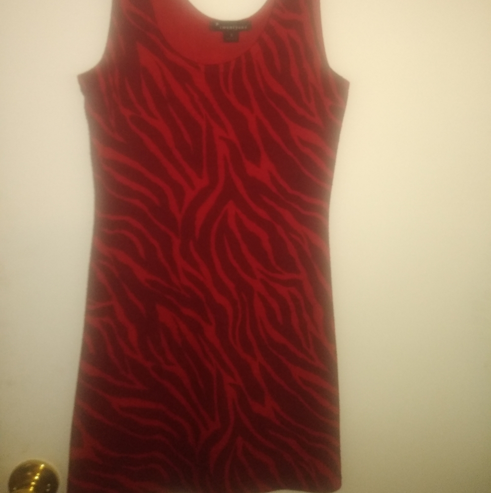 Thin sweater material red animal print dress